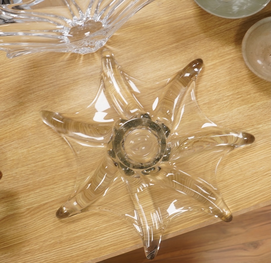 A 1950’s- 60’s Daum signed Crystal Starfish glass dish, together with a similar signed Daum Chrystal Splash bowl. Splash bowl 49cm wide. Condition - both good